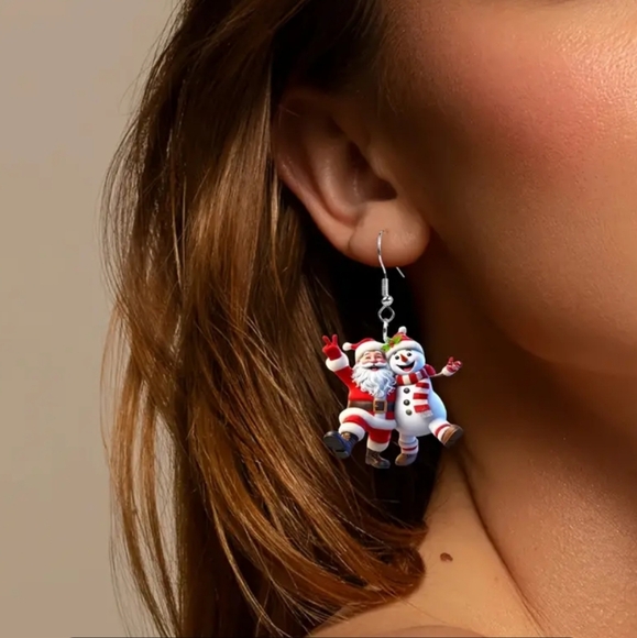 Holiday Santa & Snowman Acrylic Dangling Earrings. NWOT - Picture 3 of 4